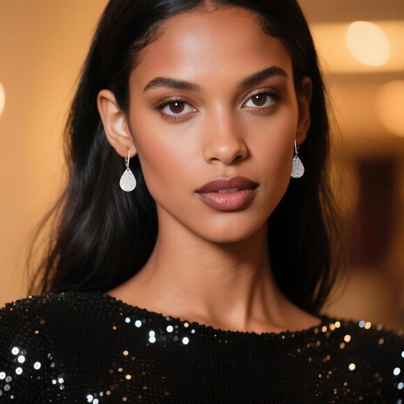 Sterling Silver Teardrop Hammered Leverback Dangle Earrings for Women - Picture 5 of 6